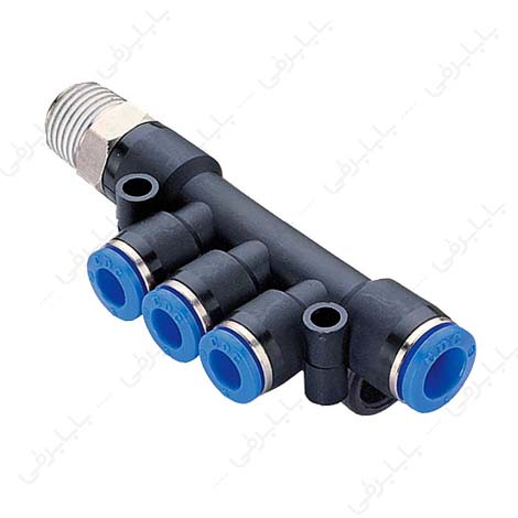 فیتینگ-تبدیل-پنج-راهی-کنار-دنده-پنوماتیک-با-شیلنگ-خور-6-به-4-میلیمتر-و-سایز-دنده-18-اینچ-سی-دی-سی@BABARGHI.jpg